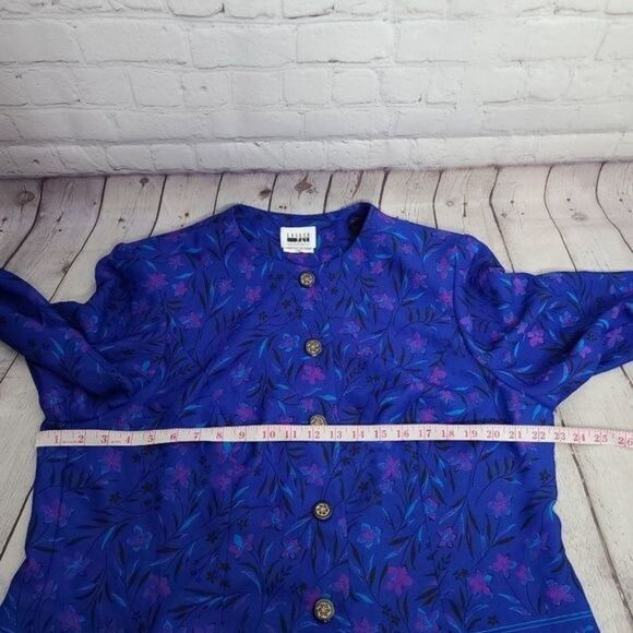Vintage 90s Dark Botanical Cottagecore Purple Leslie Fay Blouson Jacket - Picture 11 of 13